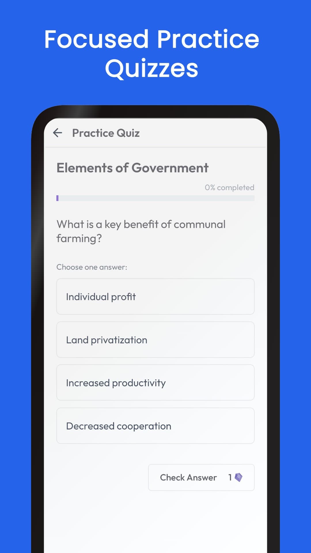 Focused Practice Quizzes - Government quiz with progress tracking
