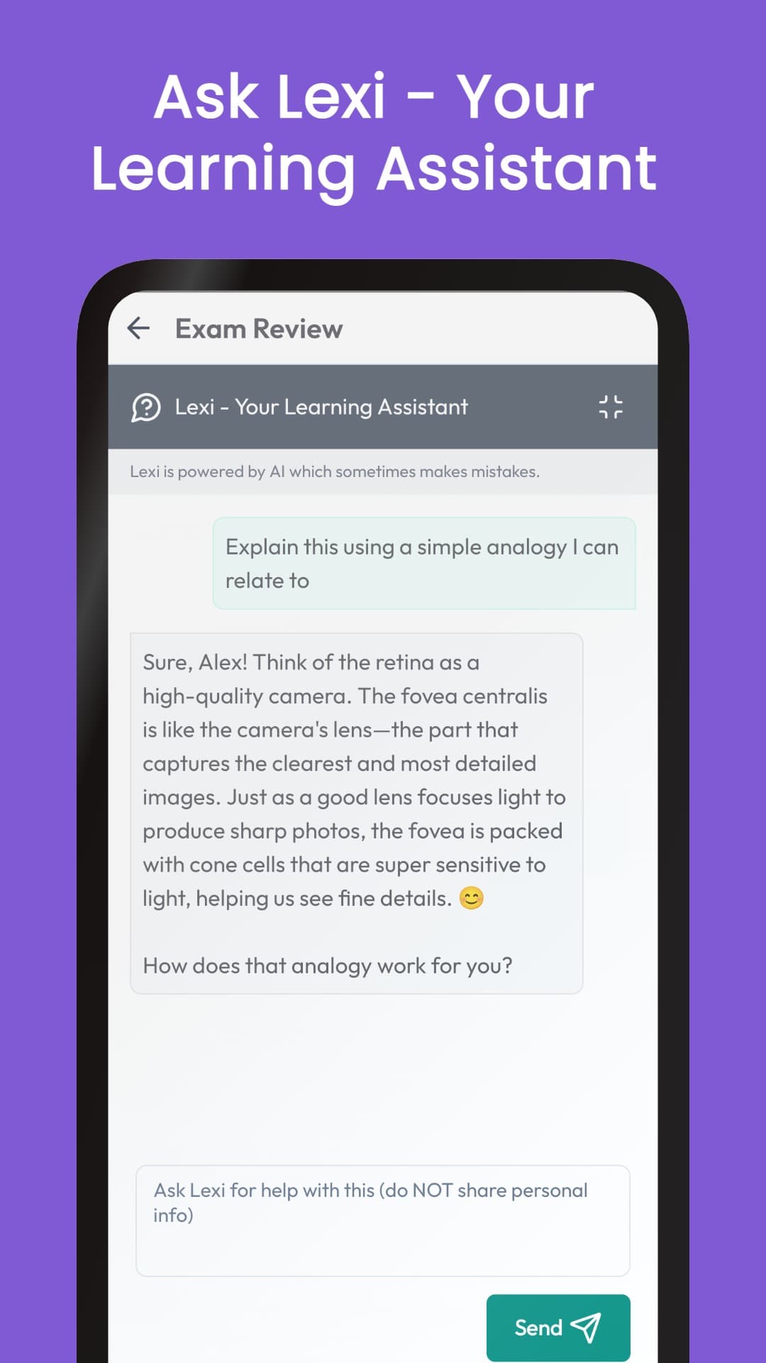 Ask Lexi - AI learning assistant chat interface